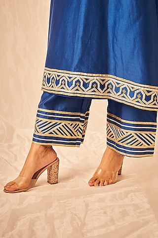 Blue Pure Chanderi Silk Embroidered Pants by Gulabo By Abu Sandeep