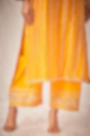 Mustard Pure Chanderi Silk Straight Pants by Gulabo By Abu Sandeep at Pernia's Pop Up Shop