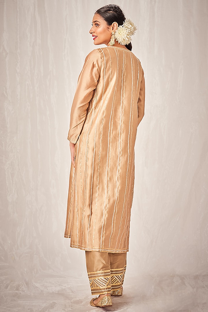 Antique Gold Pure Chanderi Silk Embroidered Straight Pants by Gulabo By Abu Sandeep at Pernia's Pop Up Shop