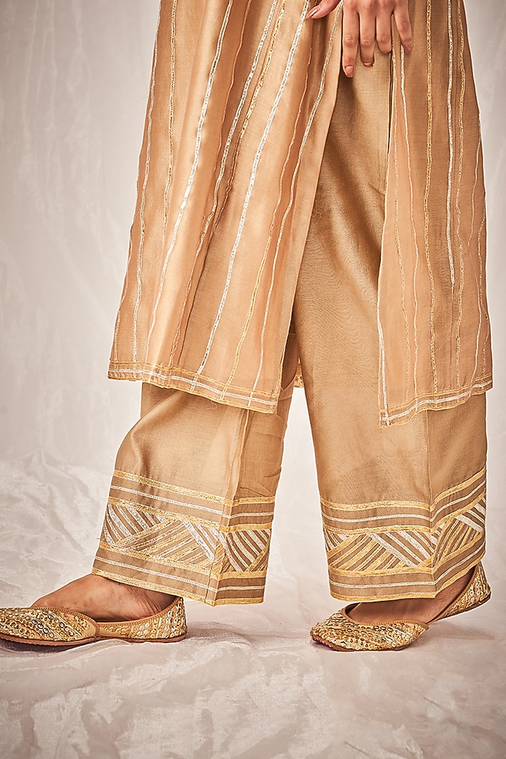 Antique Gold Pure Chanderi Silk Embroidered Straight Pants by Gulabo By Abu Sandeep at Pernia's Pop Up Shop