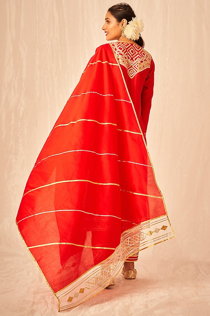 Red Pure Chanderi Silk Gota Embroidered Dupatta by Gulabo By Abu Sandeep at Pernia's Pop Up Shop