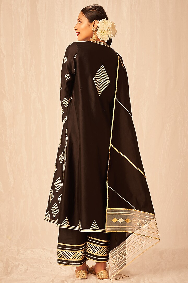 Black Pure Chanderi Silk Gota Embroidered Dupatta by Gulabo By Abu Sandeep at Pernia's Pop Up Shop