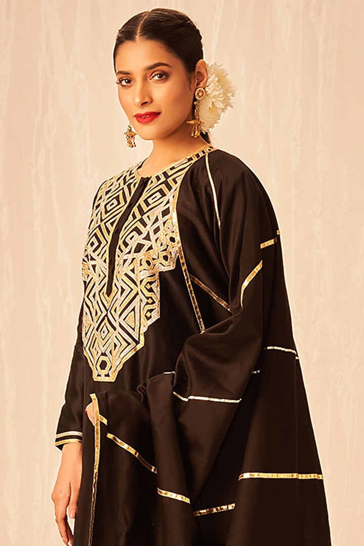 Black Pure Chanderi Silk Gota Embroidered Dupatta by Gulabo By Abu Sandeep at Pernia's Pop Up Shop
