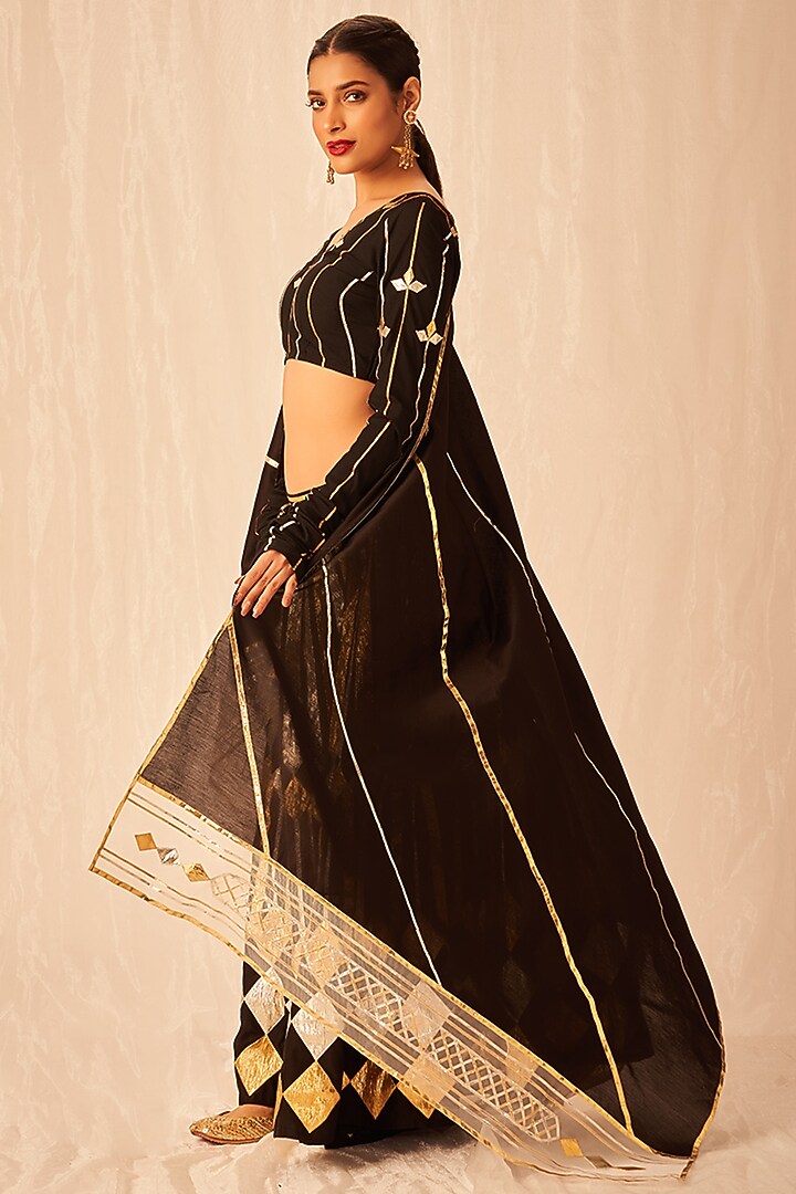 Black Pure Chanderi Silk Gota Embroidered Dupatta by Gulabo By Abu Sandeep at Pernia's Pop Up Shop