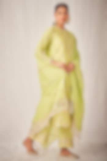 Pista Green Pure Chanderi Silk Gota Embroidered Dupatta by Gulabo By Abu Sandeep at Pernia's Pop Up Shop
