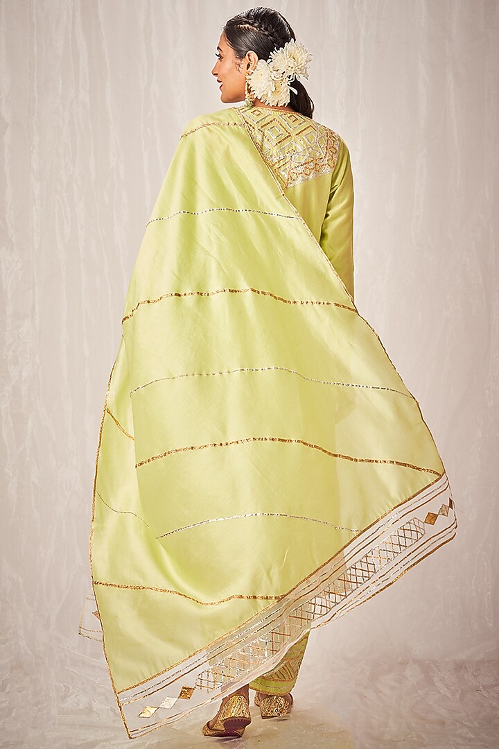 Pista Green Pure Chanderi Silk Gota Embroidered Dupatta by Gulabo By Abu Sandeep at Pernia's Pop Up Shop