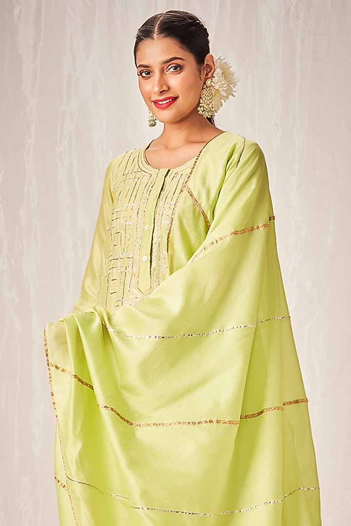 Pista Green Pure Chanderi Silk Gota Embroidered Dupatta by Gulabo By Abu Sandeep at Pernia's Pop Up Shop