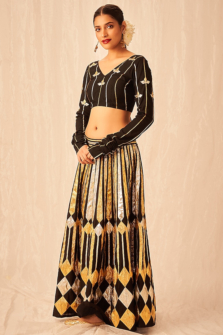 Black Cotton Silk Embroidered Blouse by Gulabo By Abu Sandeep