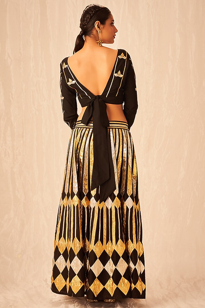 Black Cotton Silk Embroidered Skirt by Gulabo By Abu Sandeep at Pernia's Pop Up Shop