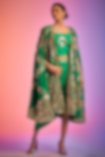 Green Georgette Embroidered Crop Top by Gulabo By Abu Sandeep