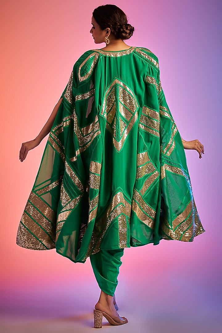 Green Georgette Embroidered Crop Top by Gulabo By Abu Sandeep at Pernia's Pop Up Shop