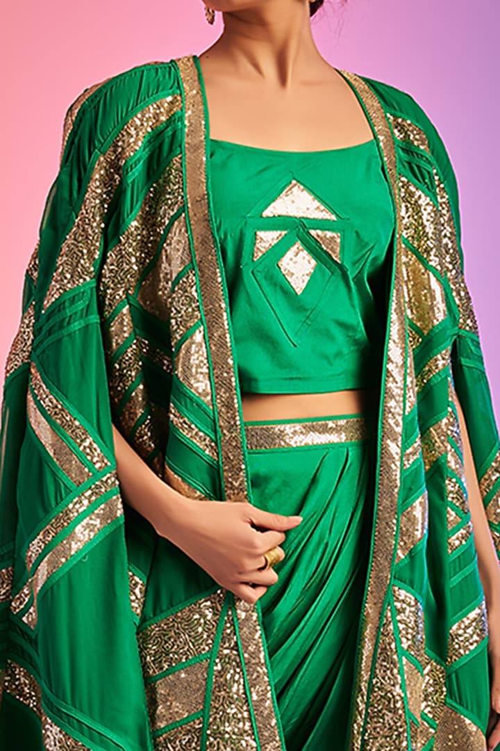 Green Georgette Embroidered Crop Top by Gulabo By Abu Sandeep at Pernia's Pop Up Shop