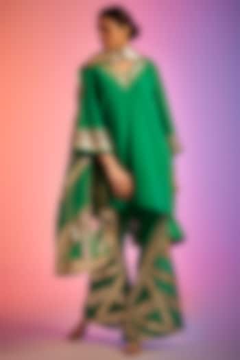 Green Georgette Embroidered Bell Bottom Pants by Gulabo By Abu Sandeep