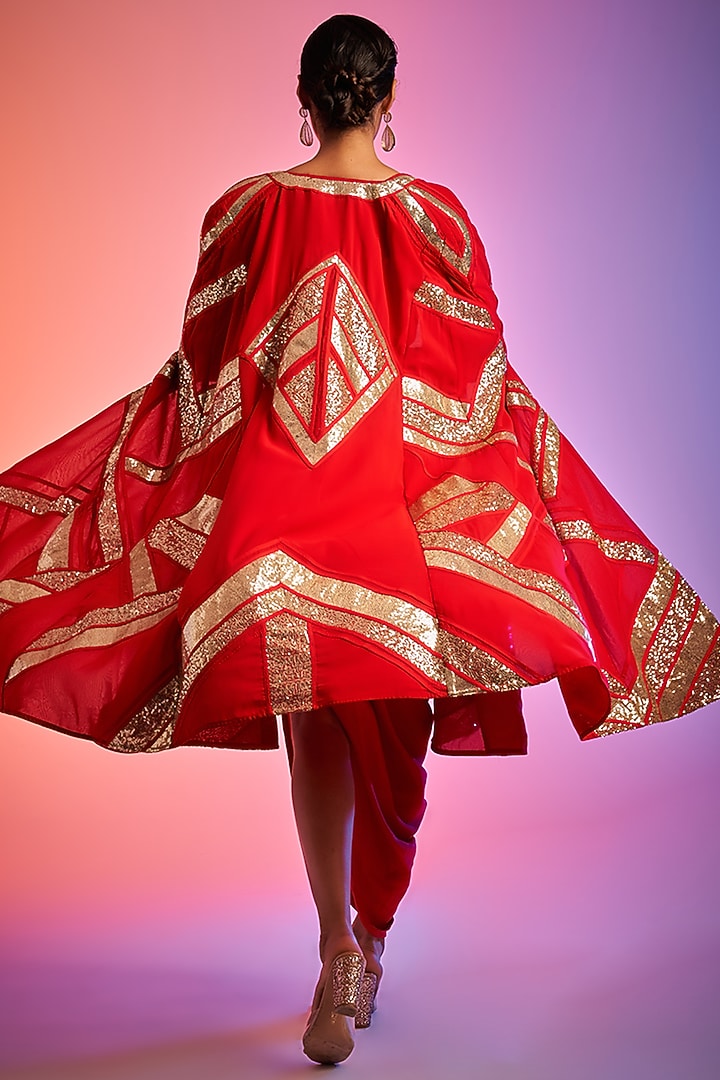 Red Georgette Embroidered Crop Top by Gulabo By Abu Sandeep at Pernia's Pop Up Shop