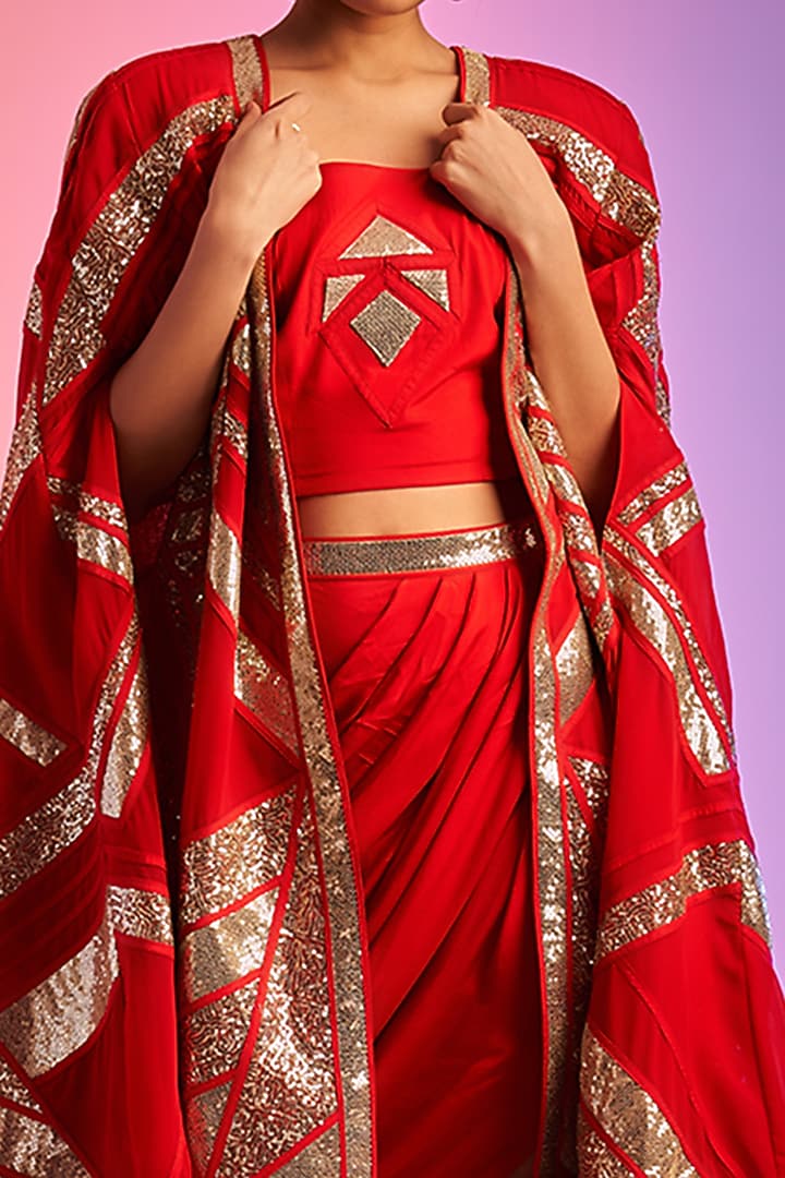 Red Georgette Embroidered Crop Top by Gulabo By Abu Sandeep at Pernia's Pop Up Shop