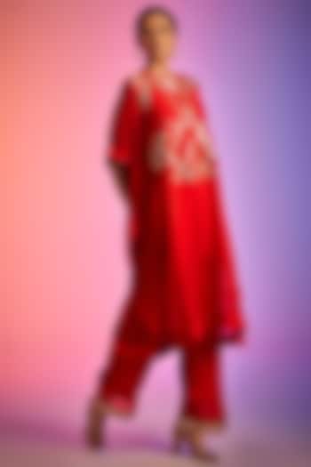 Red Georgette Embroidered Kaftan by Gulabo By Abu Sandeep