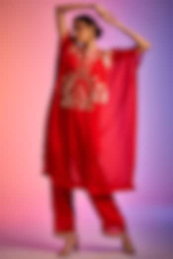 Red Georgette Embroidered Straight Pants by Gulabo By Abu Sandeep at Pernia's Pop Up Shop