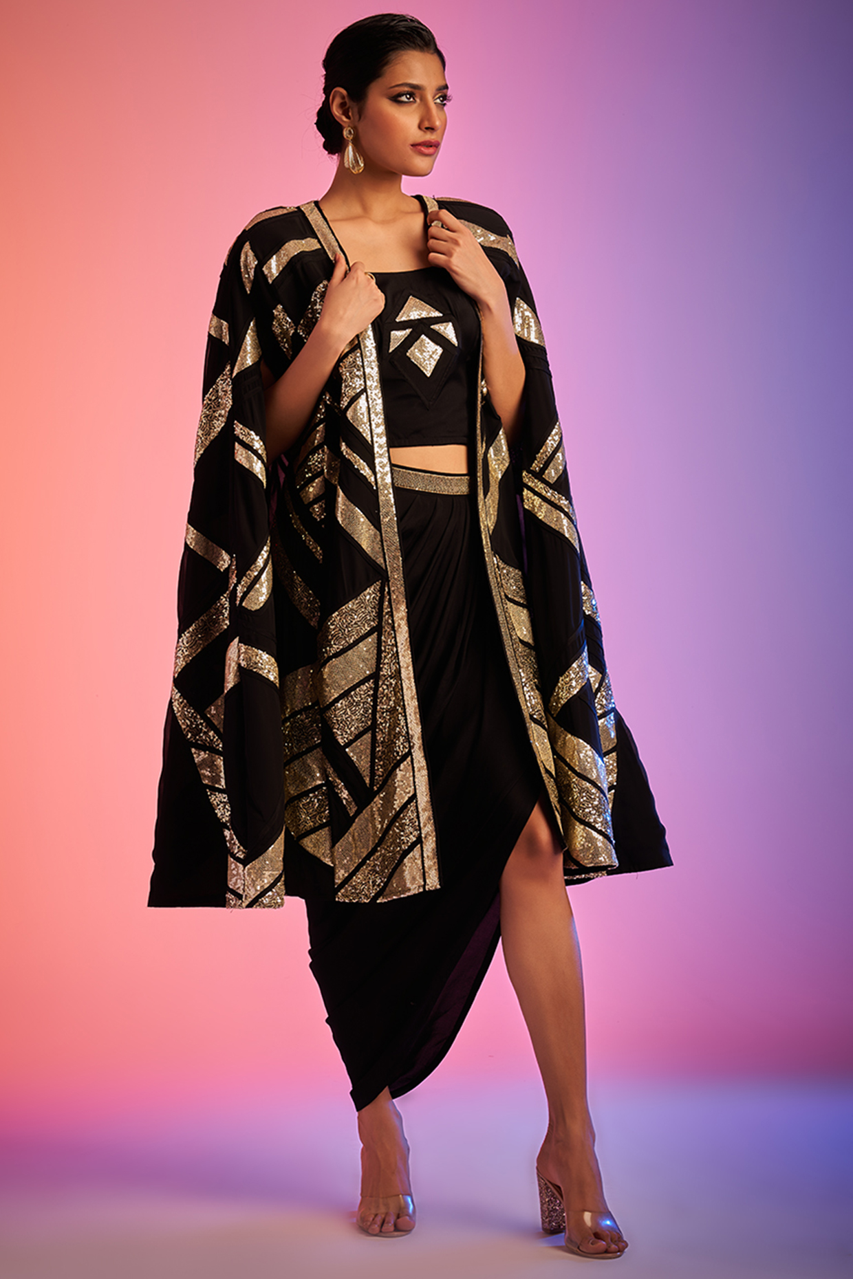 Black Georgette Embroidered Crop Top by Gulabo By Abu Sandeep