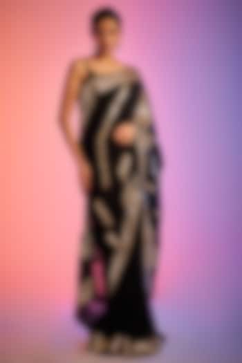 Black Georgette Embroidered Party Wear Saree Set by Gulabo By Abu Sandeep at Pernia's Pop Up Shop