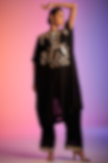 Black Georgette Embroidered Pants by Gulabo By Abu Sandeep at Pernia's Pop Up Shop