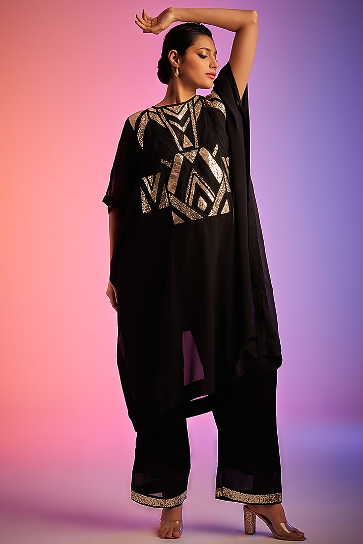 Black Georgette Embroidered Pants by Gulabo By Abu Sandeep at Pernia's Pop Up Shop