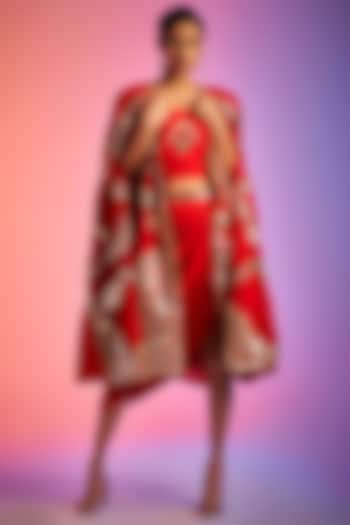 Red Shantoon Draped Skirt by Gulabo By Abu Sandeep