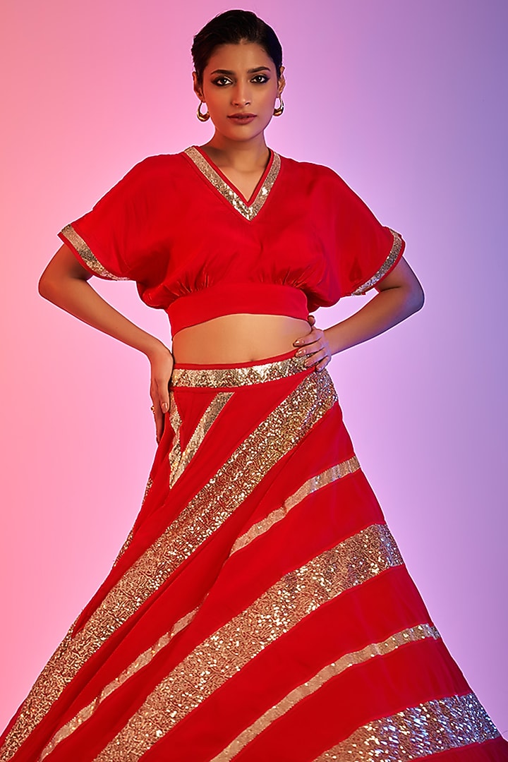 Red Shantoon Blouse by Gulabo By Abu Sandeep at Pernia's Pop Up Shop