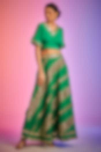 Green Georgette Embroidered Skirt by Gulabo By Abu Sandeep