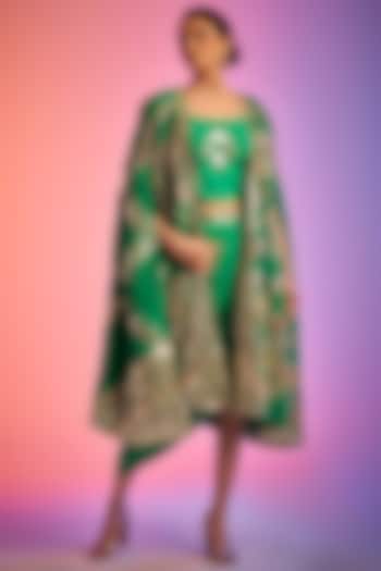 Green Shantoon Draped Skirt by Gulabo By Abu Sandeep