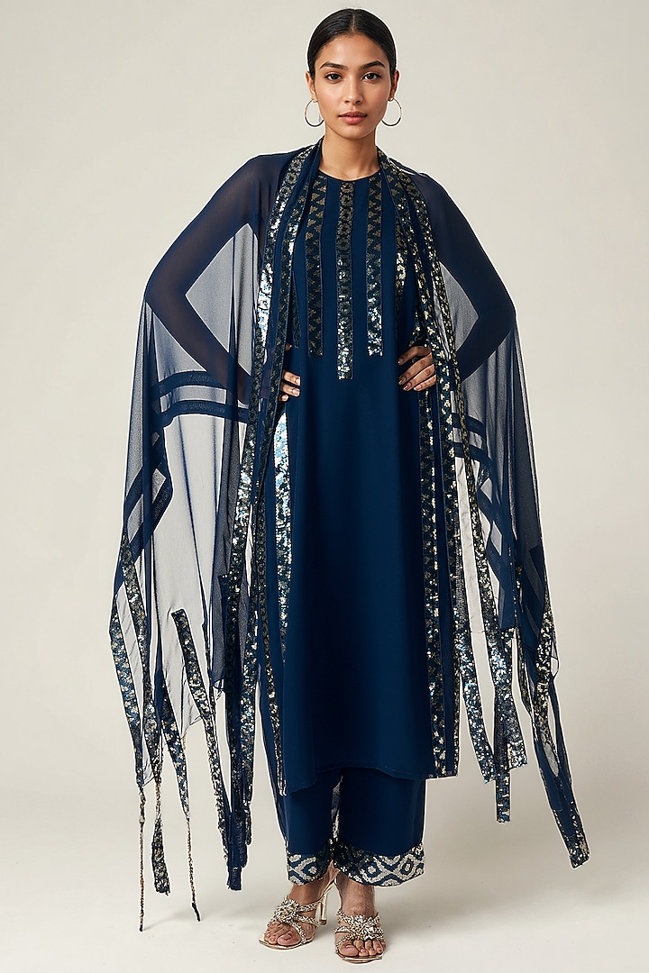 Teal Viscose Georgette Sequins Embellished Kurta Set by Gulabo By Abu Sandeep at Pernia's Pop Up Shop