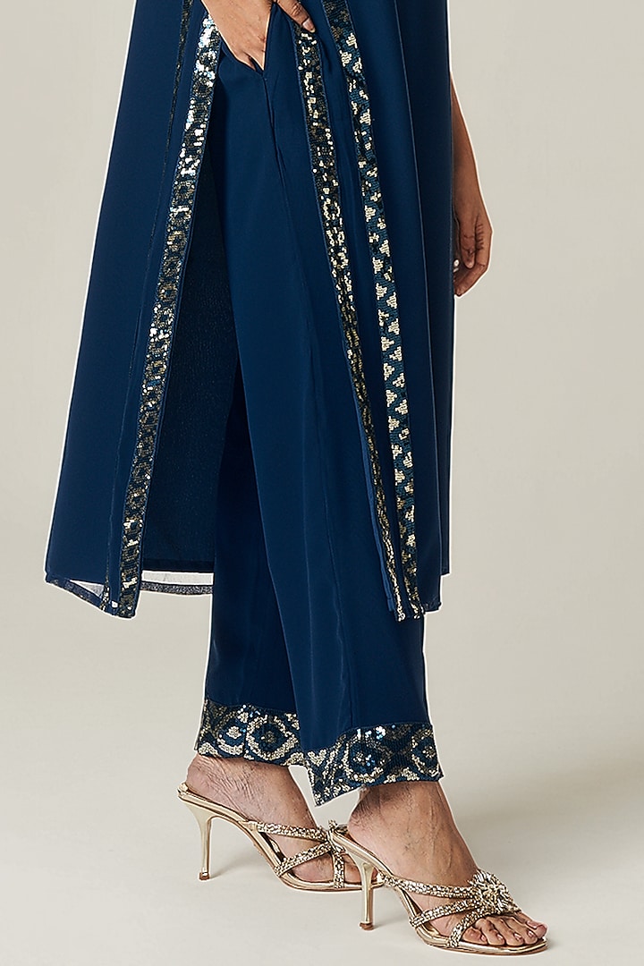 Teal Viscose Georgette Sequins Embellished Kurta Set by Gulabo By Abu Sandeep at Pernia's Pop Up Shop