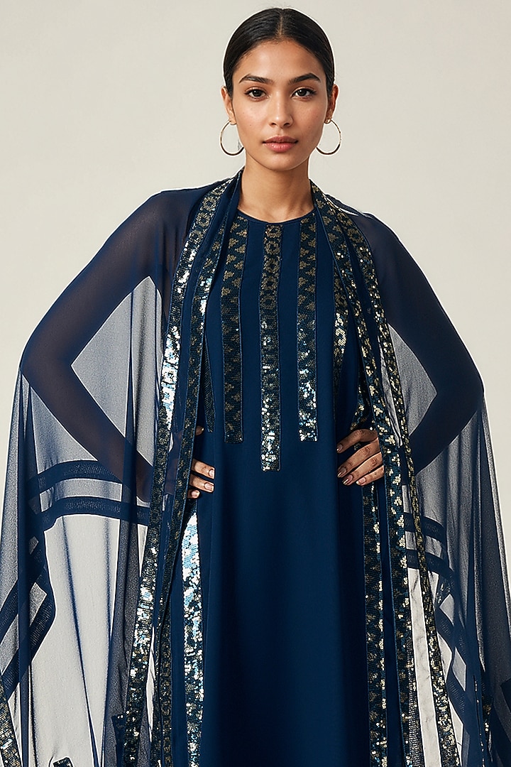 Teal Viscose Georgette Sequins Embellished Kurta Set by Gulabo By Abu Sandeep at Pernia's Pop Up Shop