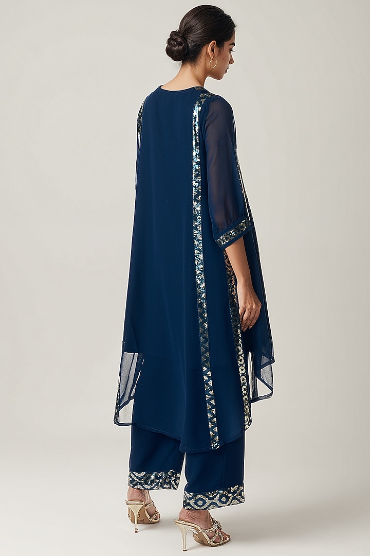 Teal Viscose Georgette Sequins Embellished High-Low Kurta Set by Gulabo By Abu Sandeep at Pernia's Pop Up Shop