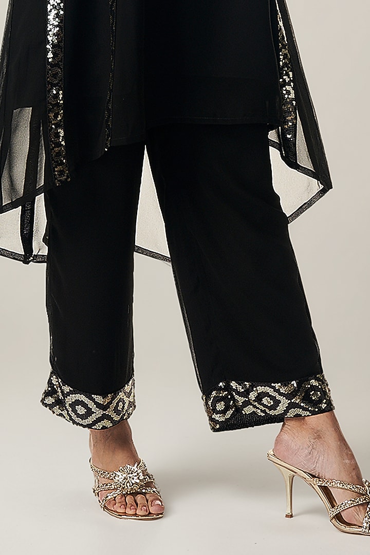 Black Viscose Georgette Sequins Embellished High-Low Kurta Set by Gulabo By Abu Sandeep at Pernia's Pop Up Shop