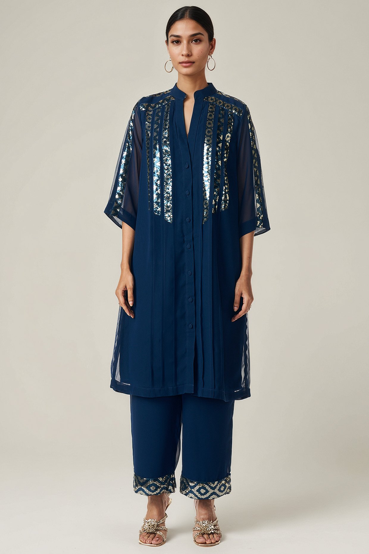 Teal Viscose Georgette Sequins Embellished Tunic Set by Gulabo By Abu Sandeep at Pernia's Pop Up Shop