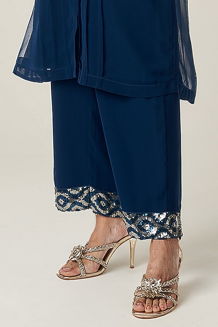Teal Viscose Georgette Sequins Embellished Tunic Set by Gulabo By Abu Sandeep at Pernia's Pop Up Shop