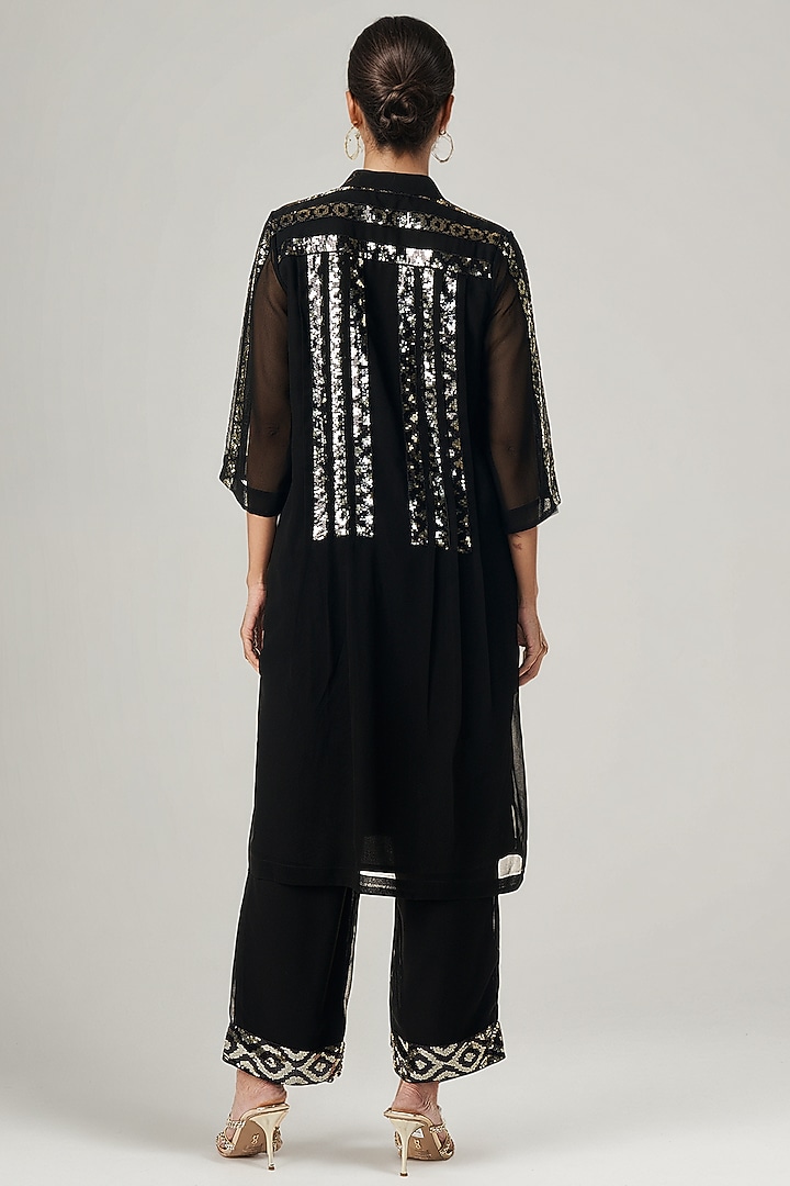 Black Viscose Georgette Sequins Embellished Tunic Set by Gulabo By Abu Sandeep at Pernia's Pop Up Shop