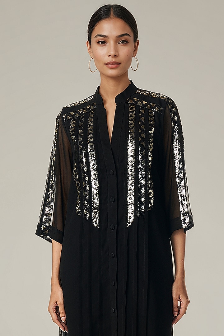 Black Viscose Georgette Sequins Embellished Tunic Set by Gulabo By Abu Sandeep at Pernia's Pop Up Shop