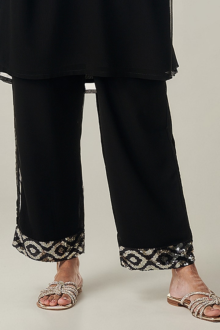 Black Viscose Georgette Sequin Embroidered Coat Set by Gulabo By Abu Sandeep at Pernia's Pop Up Shop