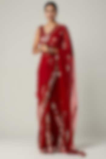 Red Viscose Georgette Sequin Embroidered Party Wear Saree by Gulabo By Abu Sandeep at Pernia's Pop Up Shop