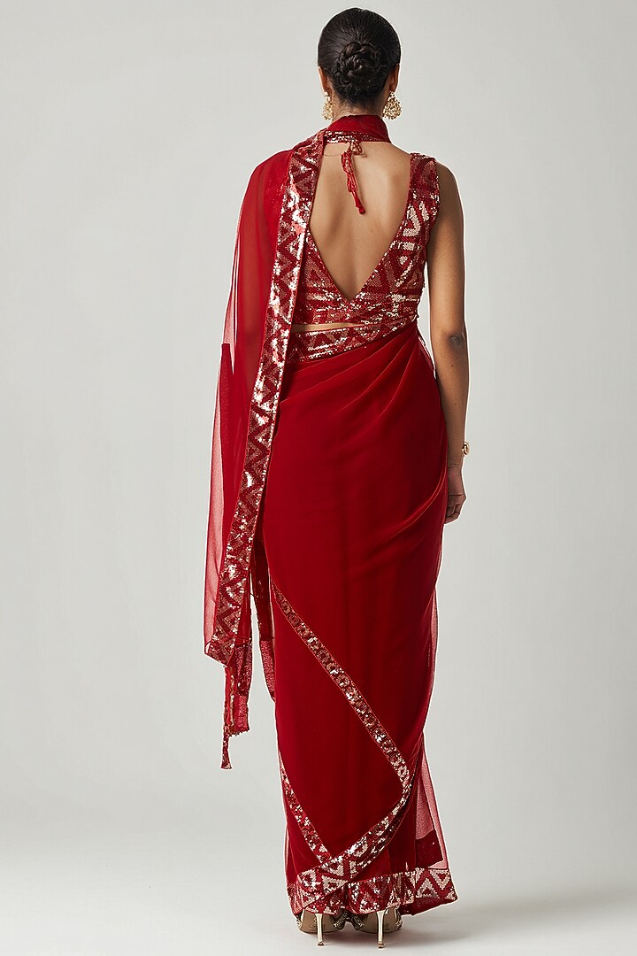 Red Viscose Georgette Sequin Embroidered Party Wear Saree by Gulabo By Abu Sandeep at Pernia's Pop Up Shop