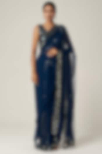 Teal Viscose Georgette Sequin Embroidered Party Wear Saree by Gulabo By Abu Sandeep at Pernia's Pop Up Shop