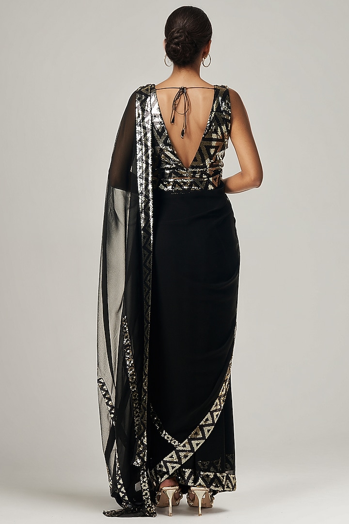 Black Viscose Georgette Sequin Embroidered Party Wear Saree by Gulabo By Abu Sandeep at Pernia's Pop Up Shop
