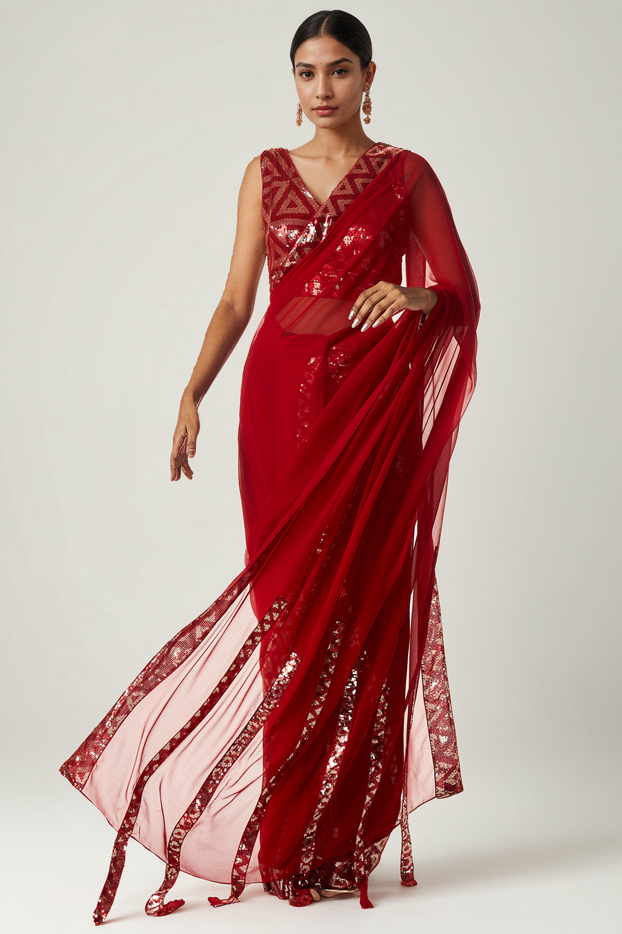 Red Viscose Georgette Sequin Embroidered Blouse by Gulabo By Abu Sandeep at Pernia's Pop Up Shop