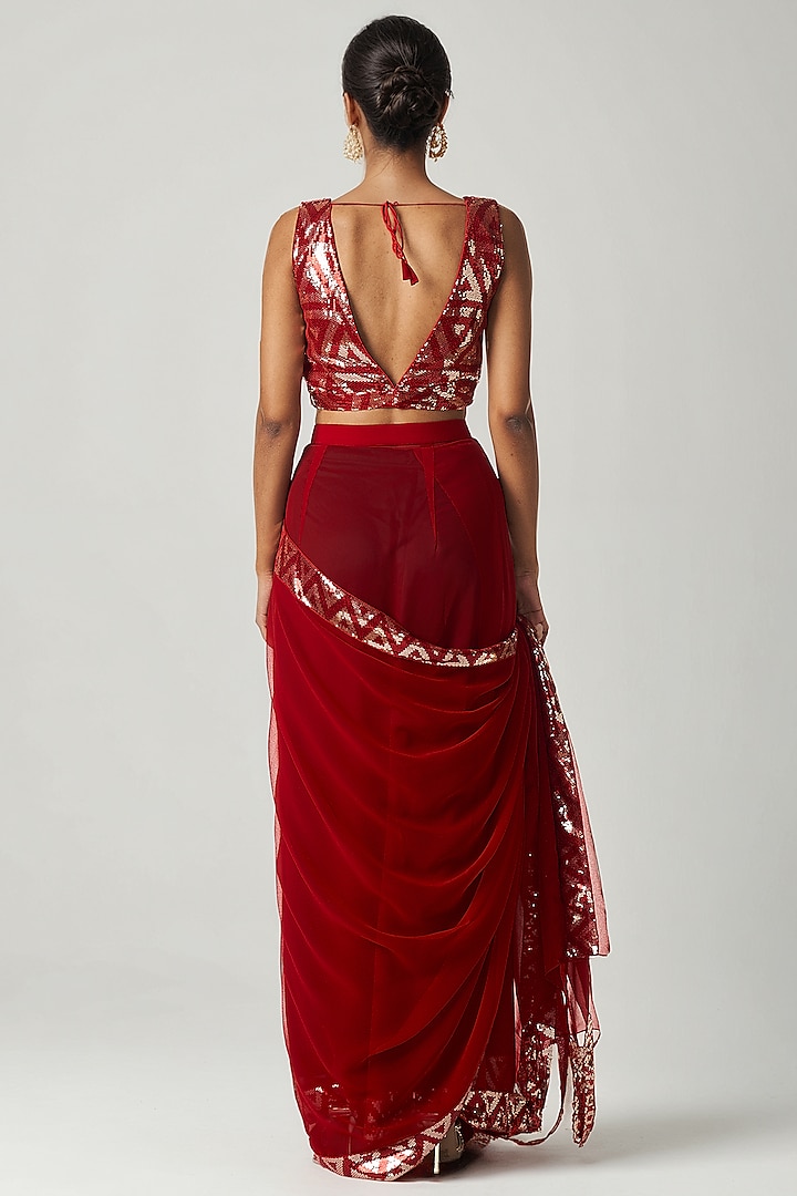 Red Viscose Georgette Sequin Embroidered Blouse by Gulabo By Abu Sandeep at Pernia's Pop Up Shop