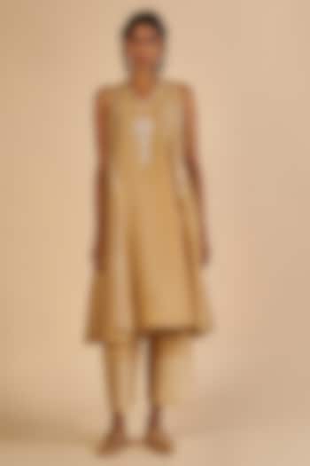 Beige Chanderi Pants by Gulabo By Abu Sandeep at Pernia's Pop Up Shop