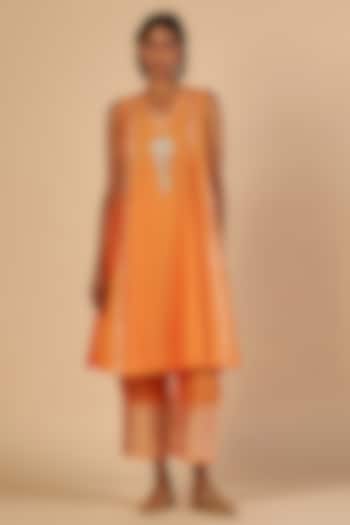 Orange Chanderi Pants by Gulabo By Abu Sandeep at Pernia's Pop Up Shop