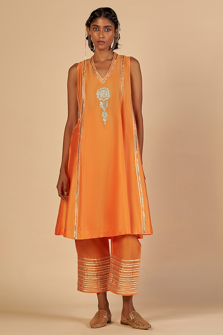 Orange Chanderi Pants by Gulabo By Abu Sandeep at Pernia's Pop Up Shop
