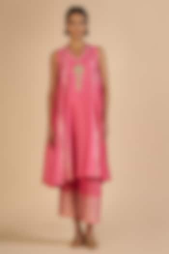 Pink Chanderi Wedding Anarkali by Gulabo By Abu Sandeep at Pernia's Pop Up Shop