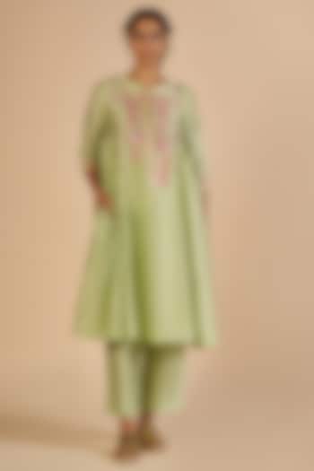 Green Chanderi Pants by Gulabo By Abu Sandeep at Pernia's Pop Up Shop